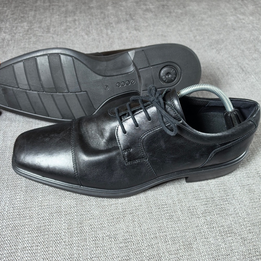 ECCO Helsinki 620224 Mens 12 Black Leather Cap Toe Lace Up Shock Point Oxford